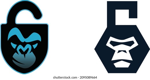 Lock Letter Logo Ape logo, Gorilla Logo, Chimpanzee Logo Template vector illustration designs Vector Icon Symbol multi colors Lock with Ape, Gorilla, Chimpanzee symbol
