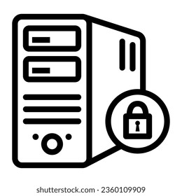 Сomputer and lock line icon, Black bookkeeping concept, Closed server sign on white background, Server security with closed padlock icon in outline style. Vector graphics