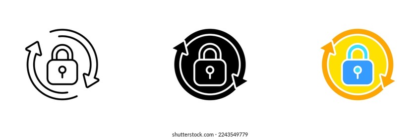 Zeilensymbol sperren. Schutz, Sicherheit, Hacker, Antivirus. Online-Konzept. Vektorsymbol in line, schwarz und bunter Stil auf weißem Hintergrund