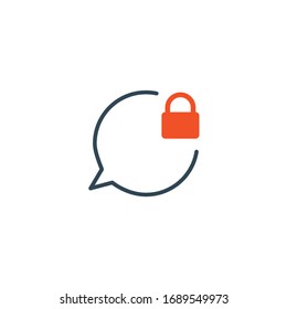 Lock line icon. Chat bubble design. Private locker sign. Password encryption symbol. Outline concept. Stock Vector illustration isolated on white background.