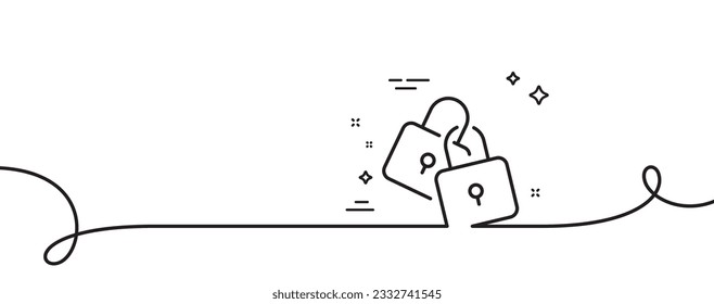 Lock line icon. Continuous one line with curl. Wedding padlock sign. Security access symbol. Locks single outline ribbon. Loop curve pattern. Vector