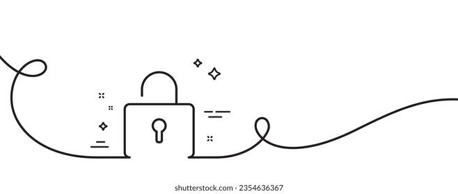 Lock line icon. Continuous one line with curl. Private locker sign. Password encryption symbol. Lock single outline ribbon. Loop curve pattern. Vector