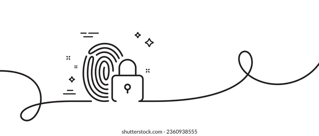 Lock line icon. Continuous one line with curl. Fingerprint access sign. Security padlock symbol. Lock single outline ribbon. Loop curve pattern. Vector