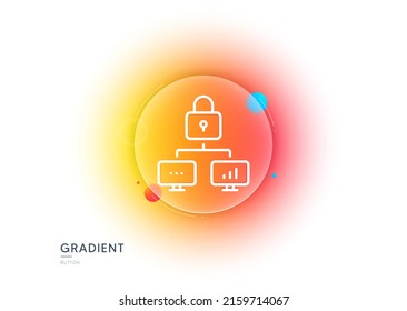 Icono de línea de bloqueo. Botón de desenfoque degradado con gafas. Signo de protección de red. Símbolo de candado de seguridad. Diseño de vidrio transparente. Icono de línea de bloqueo. Vector