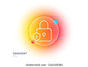 Lock line icon. Gradient blur button with glassmorphism. Padlock protection sign. Security access shield. Transparent glass design. Lock line icon. Vector