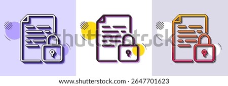 Lock line icon. Halftone dotted pattern. Gradient icon with grain shadow. Protected document sign. Padlock file symbol. Line lock icon. Various designs. Vector