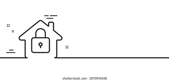 Lock line icon. Home protection sign. House padlock symbol. Minimal line illustration background. Lock line icon pattern banner. White web template concept. Vector