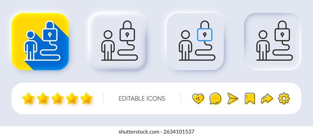 Lock line icon. Neumorphic, Flat shadow, 3d buttons. Security access sign. Online padlock symbol. Line lock icon. Social media icons. Vector