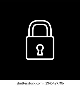 Lock Line Icon On Black Background. Black Flat Style Vector Illustration.