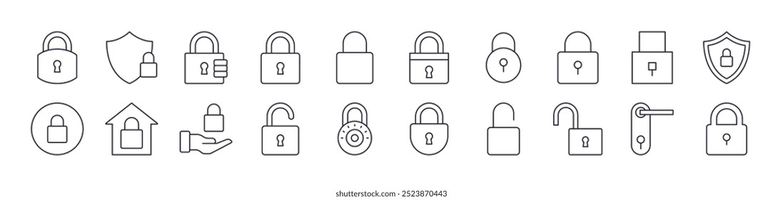 Lock Line Icon Pack. Editable Stroke. Minimalistic Linear Pictogram for Design of Cards, Apps, Banners, Posts