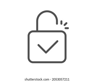 Lock line icon. Padlock approved sign. Security access symbol. Quality design element. Line style lock icon. Editable stroke. Vector