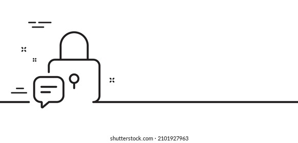 Lock line icon. Padlock with chat bubble sign. Message protection symbol. Minimal line illustration background. Lock line icon pattern banner. White web template concept. Vector