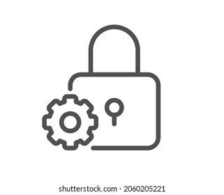 Lock line icon. Padlock cogwheel sign. Security settings symbol. Quality design element. Line style lock icon. Editable stroke. Vector