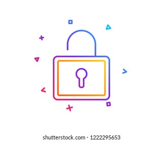 Lock line icon. Private locker sign. Password encryption symbol. Gradient line button. Lock icon design. Colorful geometric shapes. Vector