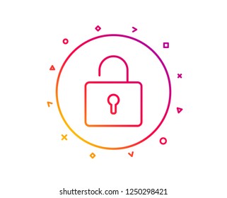 Lock line icon. Private locker sign. Password encryption symbol. Gradient pattern line button. Lock icon design. Geometric shapes. Vector