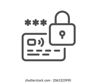 Lock line icon. Protected credit card sign. Password security symbol. Quality design element. Line style lock icon. Editable stroke. Vector