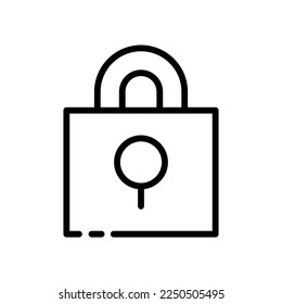 Zeilensymbol sperren. Schutz, Passwort, Account, Gadget, Elektronik, Zugriff, Firewall, Schild, Internet, Cyber-Sicherheit. Sicherheitskonzept. Vektorschwarze Linie Symbol auf weißem Hintergrund