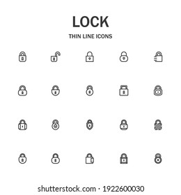 Lock line icon set. Collection of modern signs for web design and mobile app. House pictograms. Black icon on white background. Collection of high-quality outline logo

