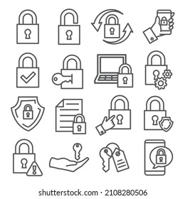 Lock line icons set on white background