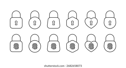 Lock linear Icons set. Padlock signs with fingerprints