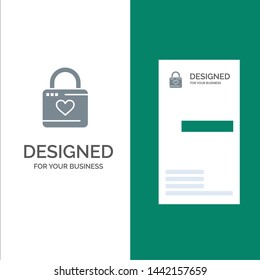 Lock, Locker, Heart, Heart Hacker, Heart Lock Grey Logo Design and Business Card Template