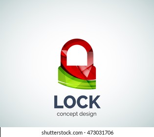 Lock logo business branding icon, created with color overlapping elements. Glossy abstract geometric style, single logotype