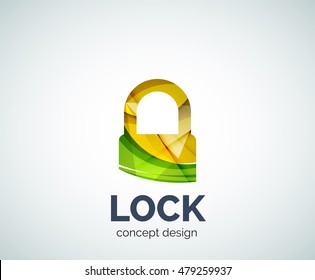 Lock logo business branding icon, created with color overlapping elements. Glossy abstract geometric style, single logotype