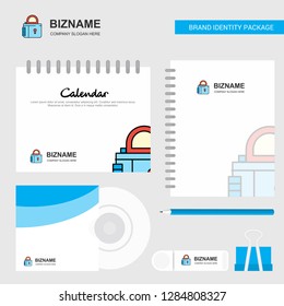 Lock  Logo, Calendar Template, CD Cover, Diary and USB Brand Stationary Package Design Vector Template