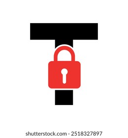  Lock Logo combine with letter T vector template