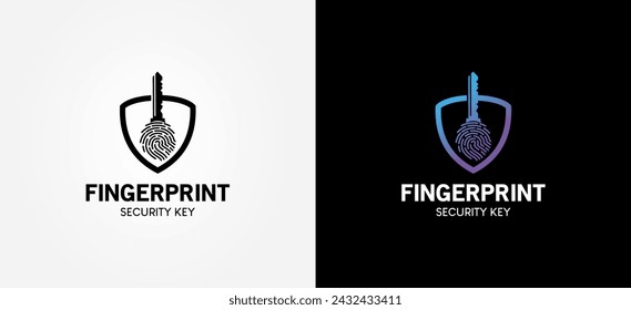 Lock logo design with fingerprint scanning combination, security privacy vector illustration