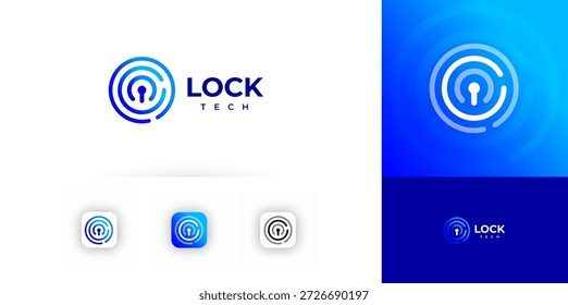 Tecnología de información de datos de seguridad cibernética, sistema de protección de huellas dactilares clave, acceso a huellas dactilares, cerradura única, candado digital, seguro de red, identidad de señal de línea. Ilustración vectorial