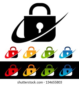 Lock logo icons with swoosh graphic elements.