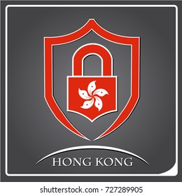 lock logo made from the flag of Hong Kong