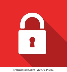 Lock long shadow icon. White glyph on red background.