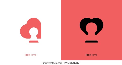 Logo de Lock Love. Forma del corazón y la cerradura, espacio negativo de la cerradura como silueta de la persona.
