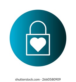 Bloqueio de símbolo de amor que representa a segurança e a proteção com uma forma de coração dentro de um fundo de círculo