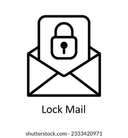 Lock Mail Vector  outline Icon Design illustration. Cyber security  Symbol on White background EPS 10 File