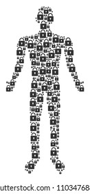 Lock man representation. Vector lock icons are grouped into person composition.