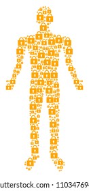 Lock man representation. Vector lock icons are organized into human collage.
