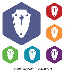 Lock medieval icons vector colorful hexahedron set collection isolated on white