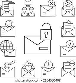 Lock, message, envelope icon in a collection with other items