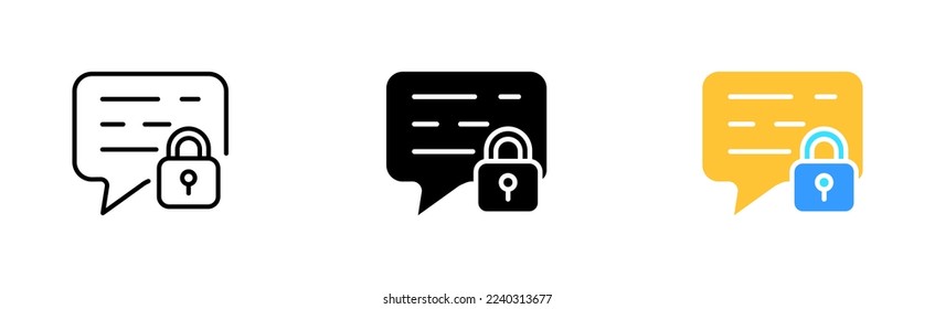 Bloquear el icono de la línea de mensaje. Bloqueo, información privada, privacidad, contraseña, correspondencia, protección, seguridad. Concepto de defensa. Icono de vector en línea, estilo negro y colorido sobre fondo blanco