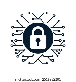 Cerradura y microcircuito. Concepto de ciberseguridad. Icono de Vector aislado sobre fondo blanco.