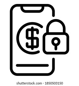 Bloquear icono de pago móvil. Icono de vector de pago de bloqueo de contorno para diseño web aislado en fondo blanco