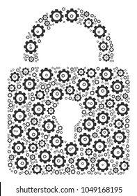 Lock mosaic of gear icons. Vector gear items are organized into lock figure.