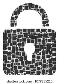 Lock mosaic icon of square shapes and spheric dots in various sizes. Vector objects are formed into lock mosaic design concept.