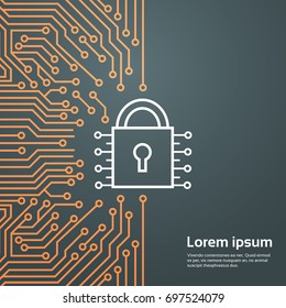 Lock Network Data Protection System Concept Banner Vector Illustration