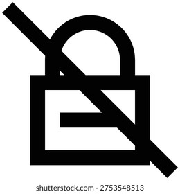 Lock off icon for disabled access, open privacy, or broken protection status. Perfect for apps, dashboards, and websites using sharp, bold, line-style visuals to indicate security deactivation.