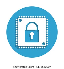 lock on a chip icon in badge style. One of cyber security collection icon can be used for UI, UX