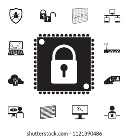 lock on a chip icon. Detailed set of cyber security icons. Premium quality graphic design sign. One of the collection icons for websites, web design, mobile app on white background